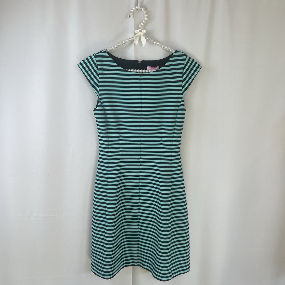 LILLY PULITZER Briella Tropez Blue Ottoman Stripped Dress Size XS Cap Sleeves